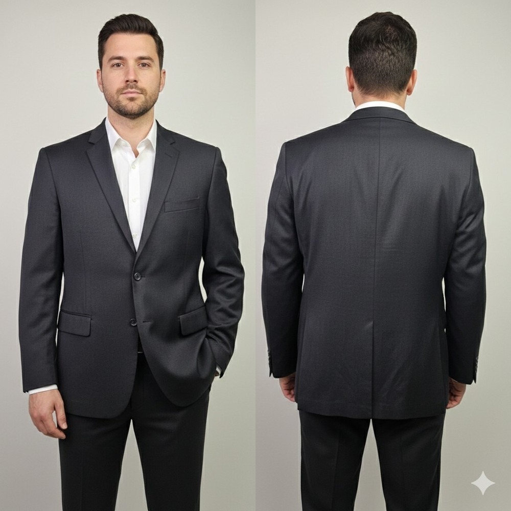 VITALI Charcoal Gray Suit Blazer 48R W43 Wool Blend Two-Button Jacket
